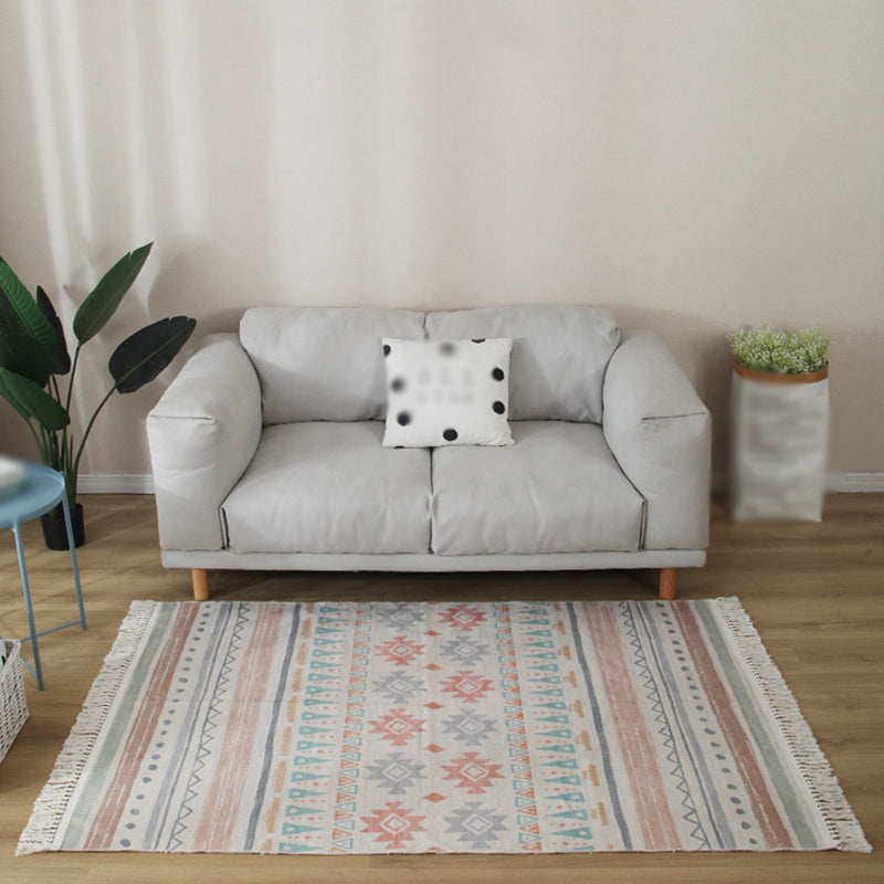 Grey Geometric Pattern Area Rug Polyester Area Carpet Fringe Easy Care Rug for Living Room