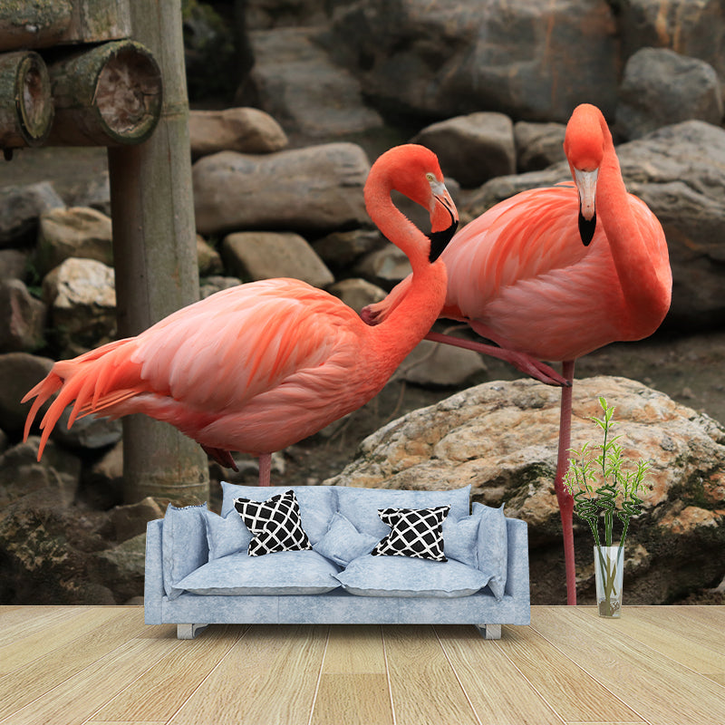 Flamingo Mural Stain Resistant Contemporary Bedroom Wall Decor, Personalized Size