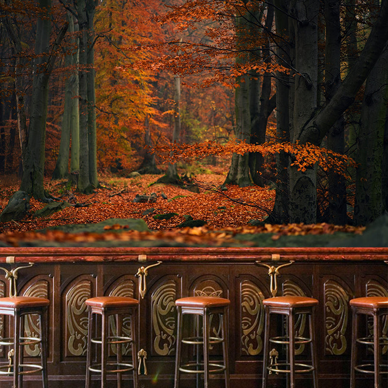 Autumn Forest Landscape Mural Water Resistant Wall Decor for Sitting Room