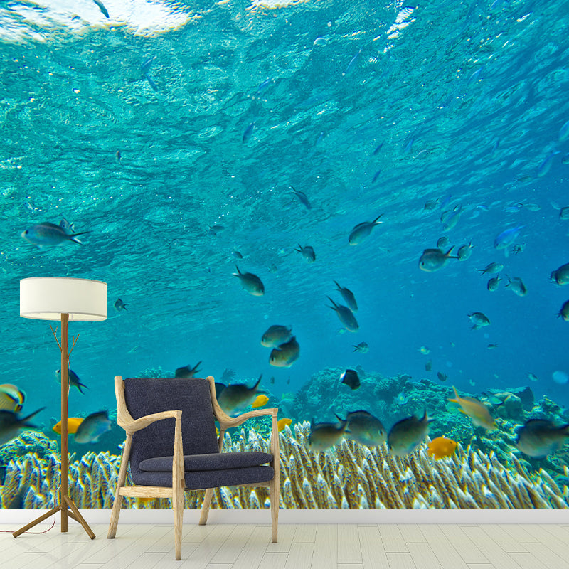 Photography Seabed Mural Decal Blue Wall Decor for Living Room, Custom Size