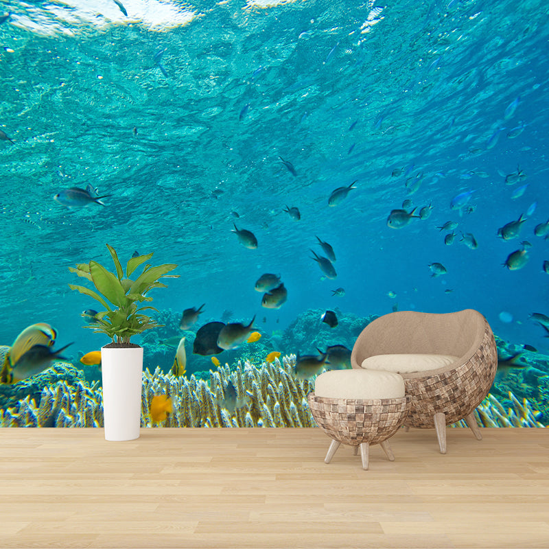 Photography Seabed Mural Decal Blue Wall Decor for Living Room, Custom Size