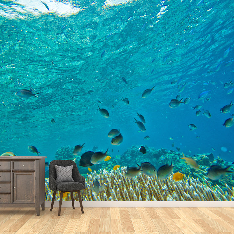 Photography Seabed Mural Decal Blue Wall Decor for Living Room, Custom Size