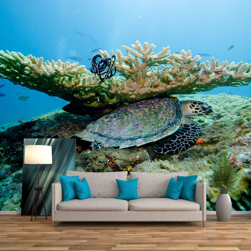 Photography Seabed Mural Decal Blue Wall Decor for Living Room, Custom Size