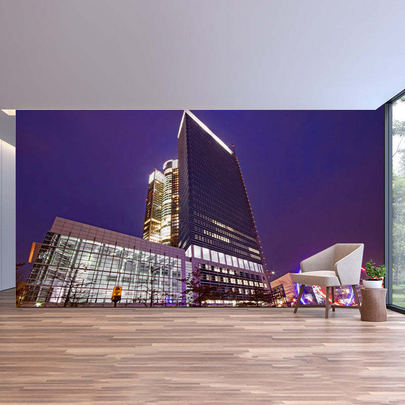 Minimalism City Night Moisture Resistant Meeting Room Wall Decor, Custom Size