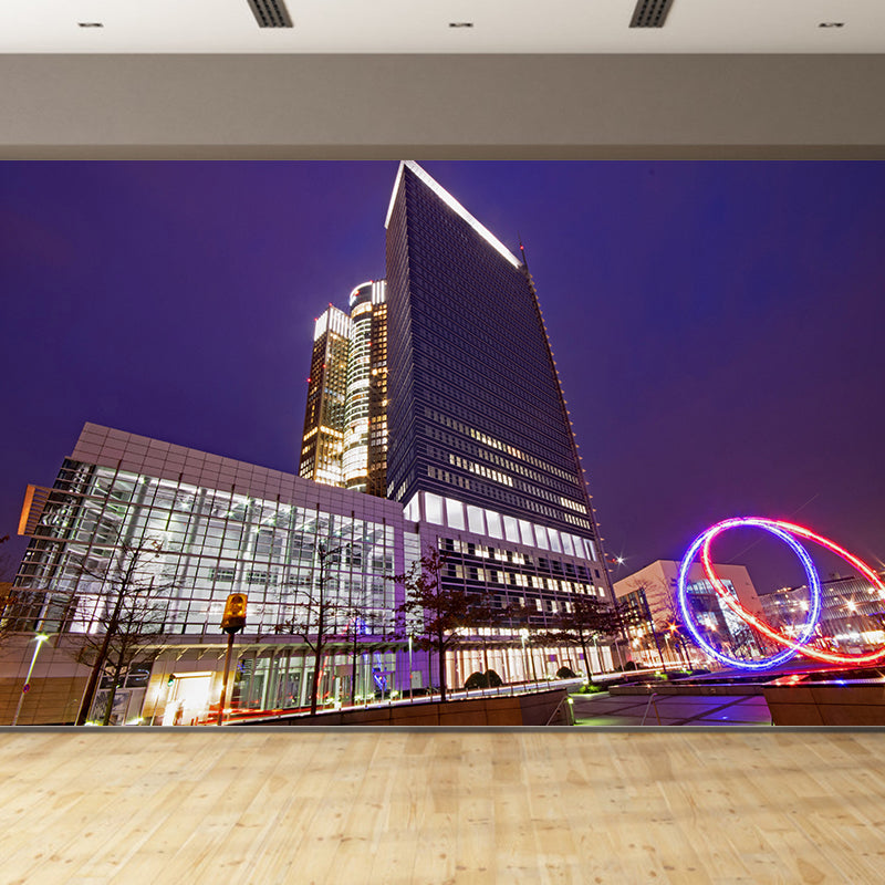 Minimalism City Night Moisture Resistant Meeting Room Wall Decor, Custom Size