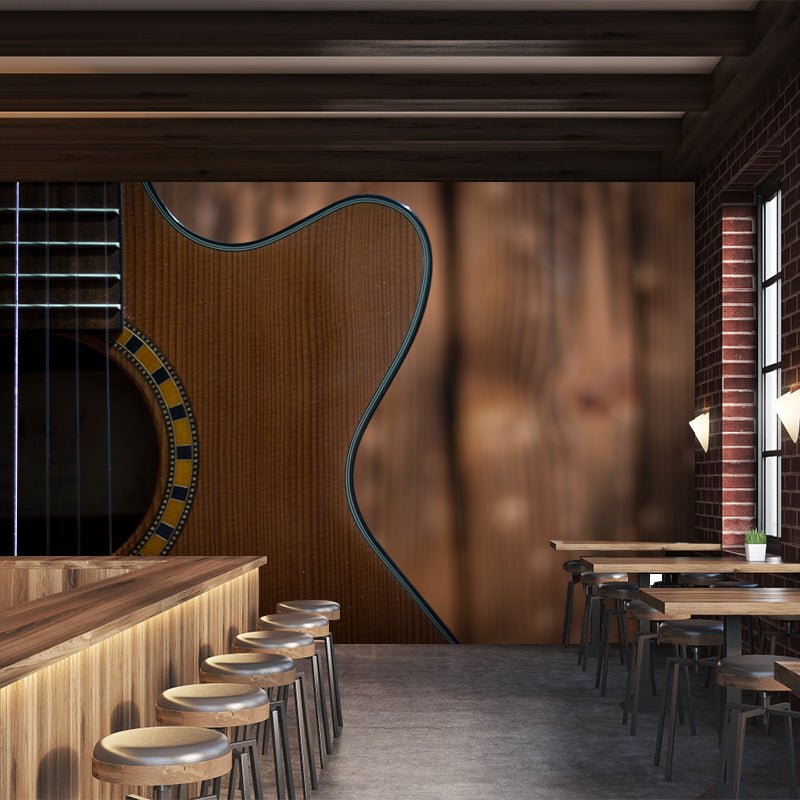 Water Resistant Guitar Hobby Mural Wallpaper Contemporary Wall Art for Study Room