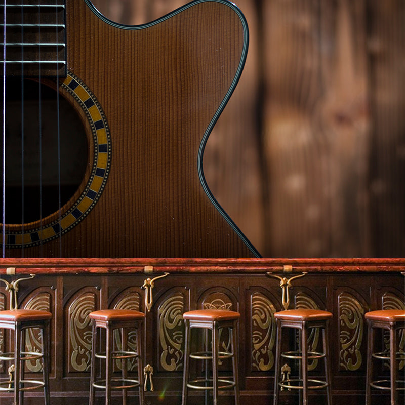 Water Resistant Guitar Hobby Mural Wallpaper Contemporary Wall Art for Study Room