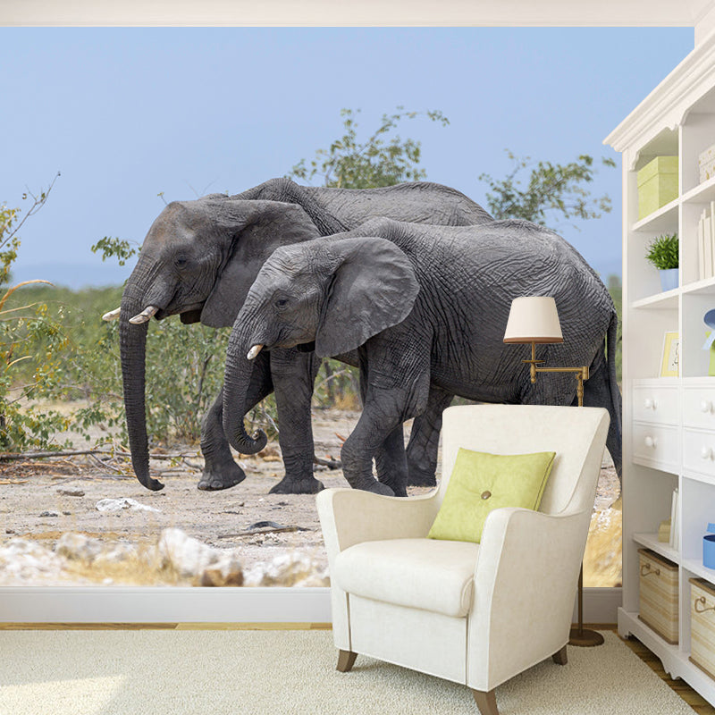 Huge Elephant Mural Wallpaper Contemporary Style Wall Covering for Living Room
