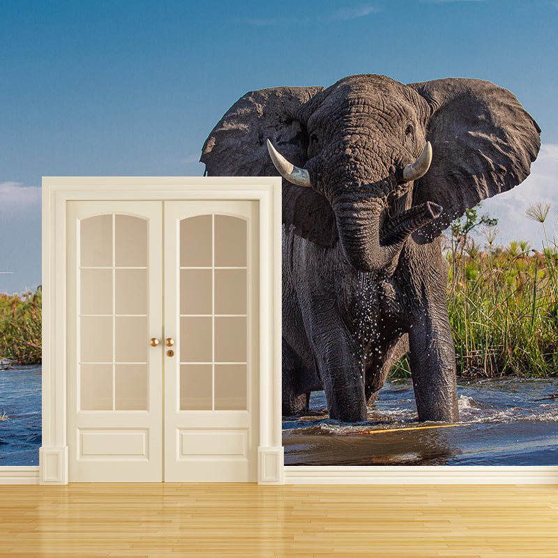 Huge Elephant Mural Wallpaper Contemporary Style Wall Covering for Living Room