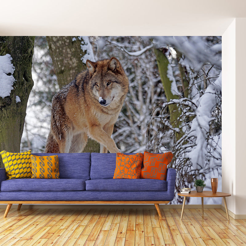 Contemporary Style Wolf Mural Eco-friendly Wallpaper Wall Covering for Sitting Room