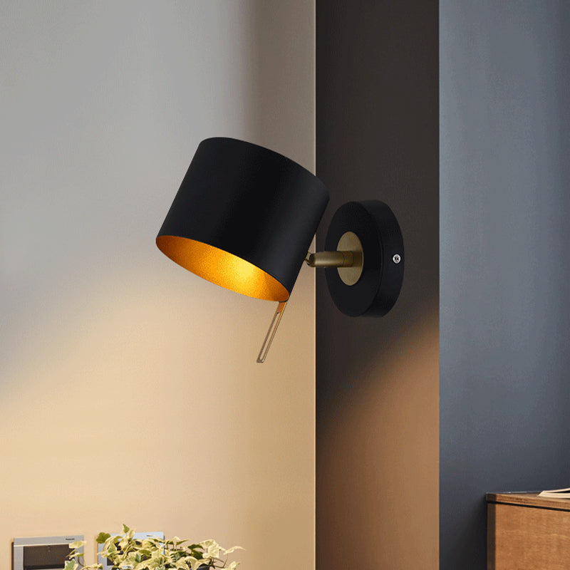 Fun a parete del tamburo di metallo Contemporaneo 1 lampadina Black Sconce Light per camera da letto