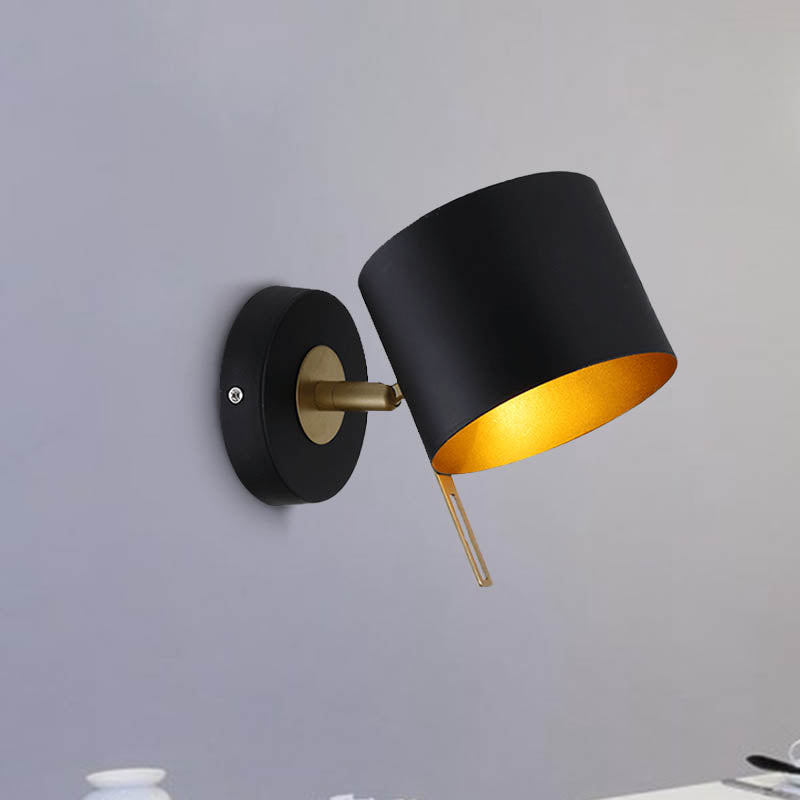 Fun a parete del tamburo di metallo Contemporaneo 1 lampadina Black Sconce Light per camera da letto