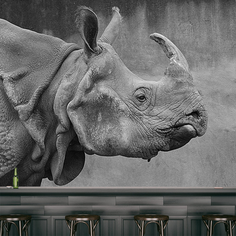 Contemporary Style Rhino Mural Eco-friendly Wallpaper Wall Covering for Sitting Room