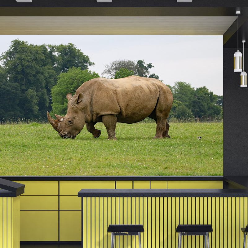Contemporary Style Rhino Mural Eco-friendly Wallpaper Wall Covering for Sitting Room