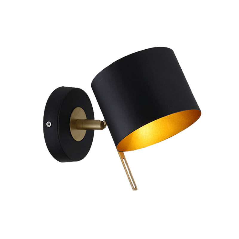 Fun a parete del tamburo di metallo Contemporaneo 1 lampadina Black Sconce Light per camera da letto
