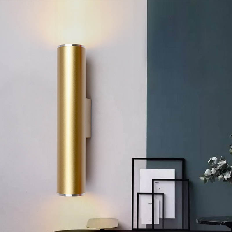 Gold Tube Wall Mounted Lighting Simple 1 Bulb Metal LED Flush Mount Wall Sconce for Corridor, 12"/19.5" H