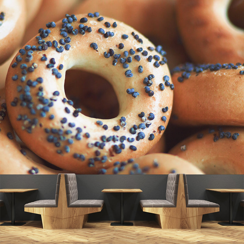 Tasty Dessert Mural Wallpaper with Donut Pattern Mildew Resistant Coffee Shop Wall Decor