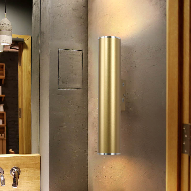 Gold Tube Wall Mounted Lighting Simple 1 Bulb Metal LED Flush Mount Wall Sconce for Corridor, 12"/19.5" H