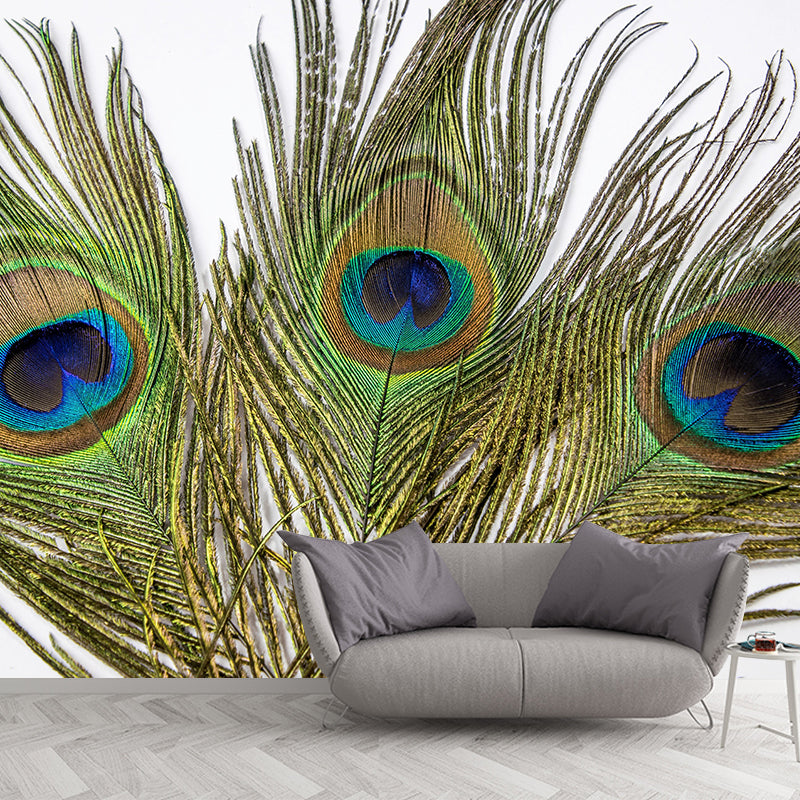 Peacock Feather Mural Wallpaper Tropical
Style Moisture Resistant for Living Room