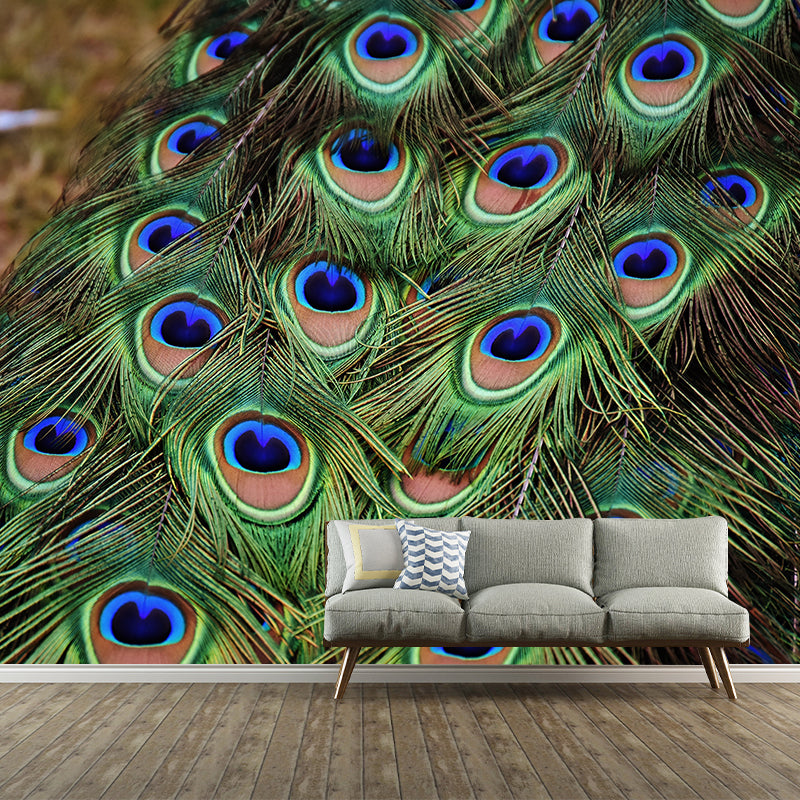 Peacock Feather Mural Wallpaper Tropical
Style Moisture Resistant for Living Room