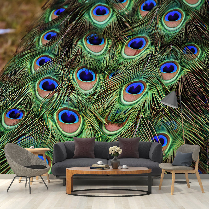 Peacock Feather Mural Wallpaper Tropical
Style Moisture Resistant for Living Room