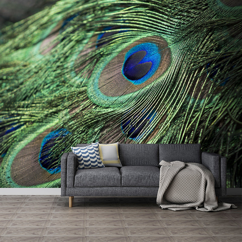 Peacock Feather Mural Wallpaper Tropical
Style Moisture Resistant for Living Room