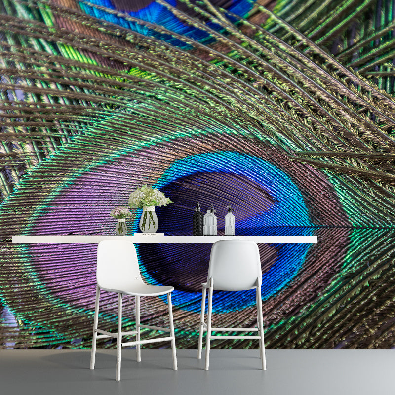 Peacock Feather Mural Wallpaper Tropical
Style Moisture Resistant for Living Room