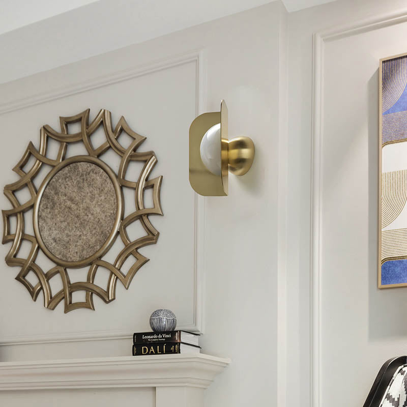 1 Head Bedroom Sconce Light Modernism Gold LED Wall Lighting Fixture with Curved Metal Shade