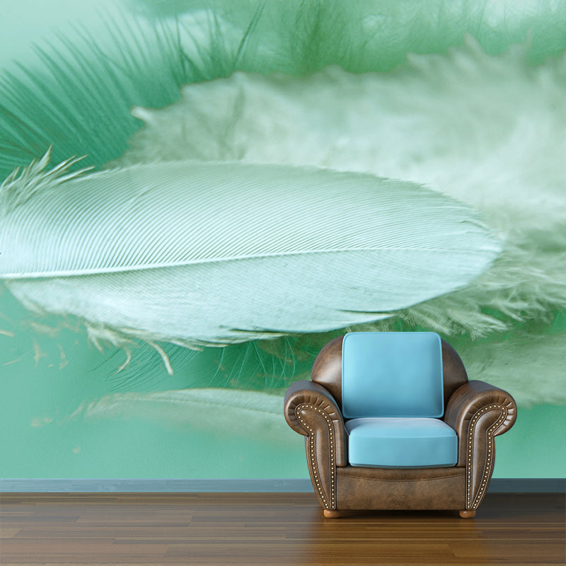 Soft Color Light Feather Mural Wallpaper Wall Covering for Dining Room