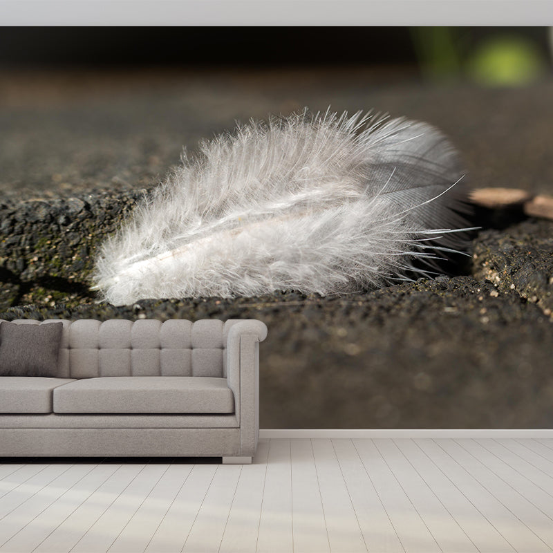 Soft Color Light Feather Mural Wallpaper Wall Covering for Dining Room