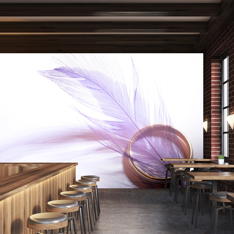 Photography Horizontal Light Feather Mural Wallpaper Wall Covering for Dining Room