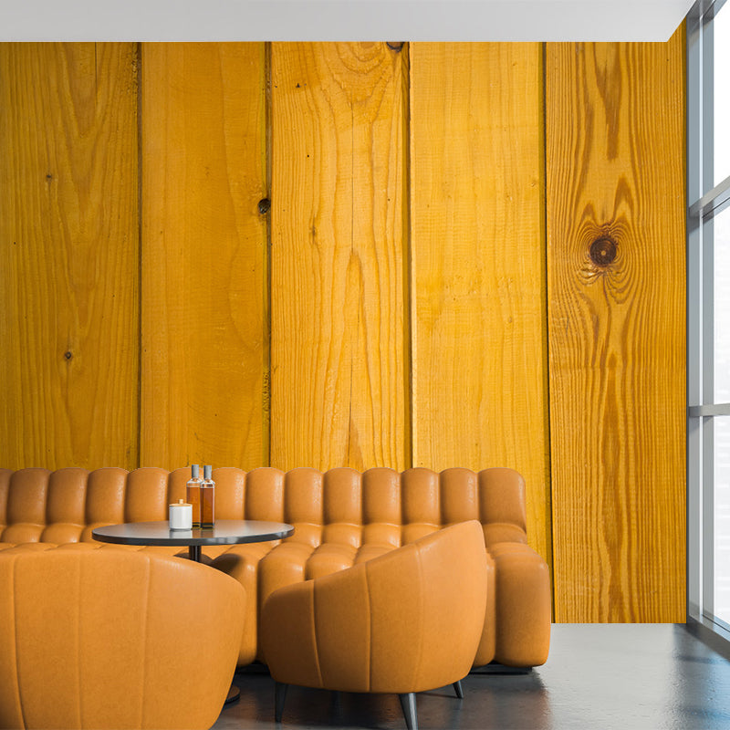 Yellow Wood Texture Mural Wallpaper Contemporary Style Bathroom Wall Decor