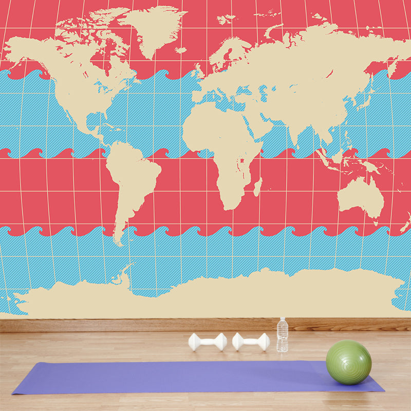 Contemporary World Map Mural Wallpaper Full Size Home Decor for Living Room