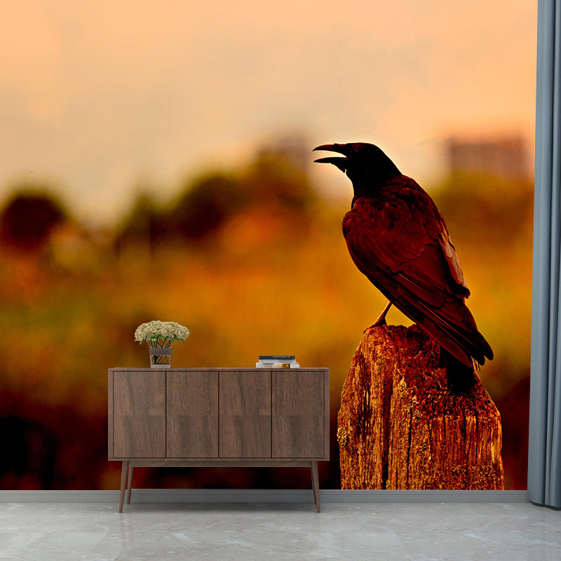 Dark Crow Simple Mural Wallpaper Mildew Resistant Wall Decor for Accent Wall
