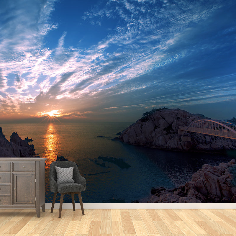 Sea Wall Mural Decal Moisture Resistant Modern Wallpaper for Sitting Room