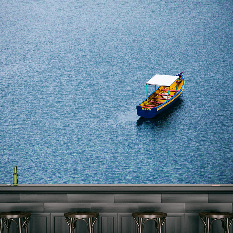 Mildew Resistant Mural with Sea and Boat Pattern Wallpaper for Home Decoration