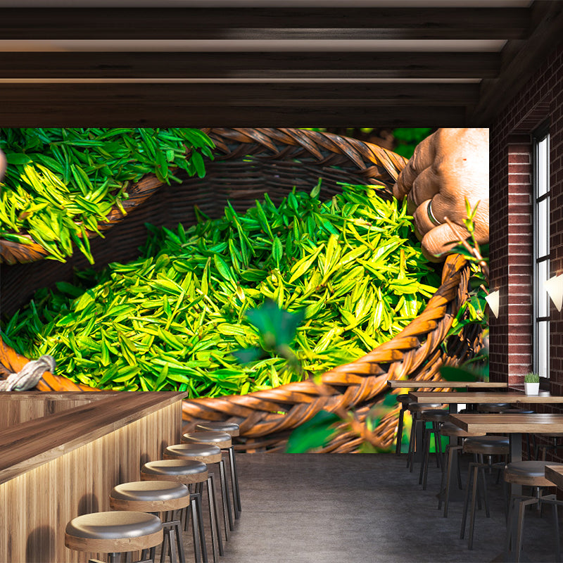 Tea Leaf Wall Mural Water Mildew Resistant Environment Friendly Wall Decor for Bedroom