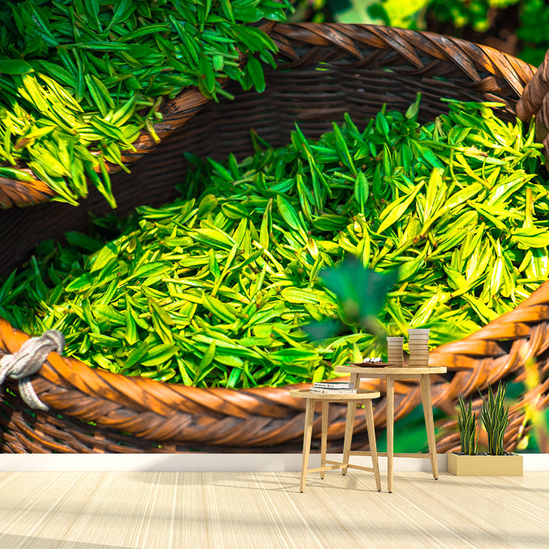 Tea Leaf Wall Mural Water Mildew Resistant Environment Friendly Wall Decor for Bedroom