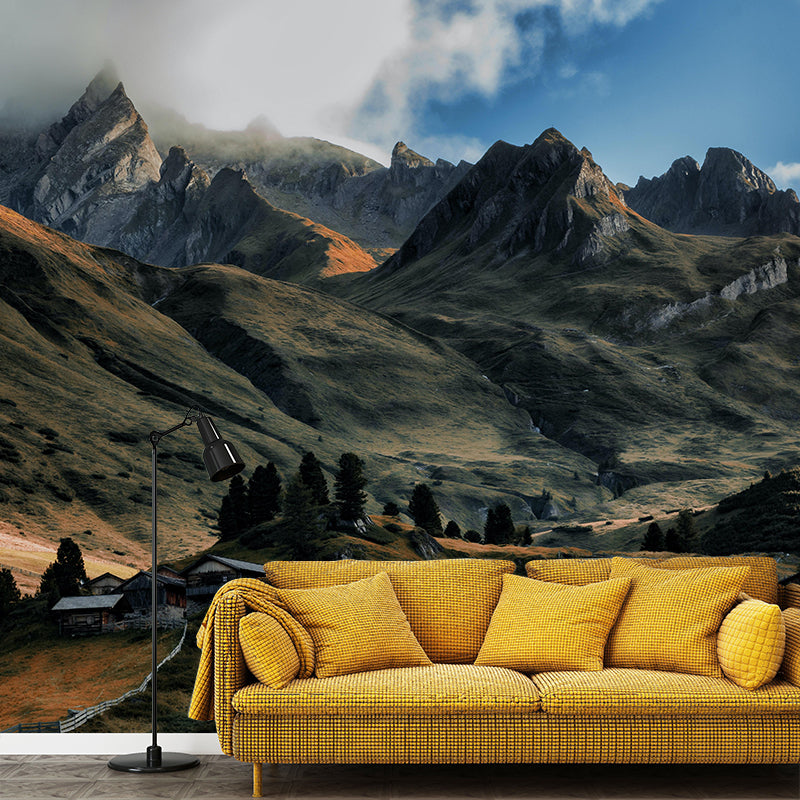 Mountain View Wall Mural Decal Contemporary Style Moisture Resistant for Sitting Room
