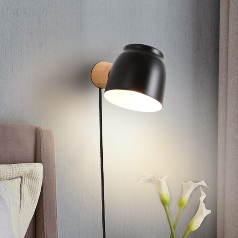 Asian Dome Gnonce Light Wooden 1 Head Bedroom Wall Lighting Fixture in Black