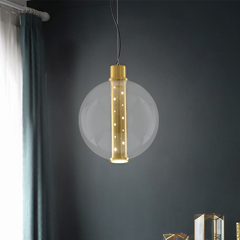 Éclairage pendentif en verre transparent Globe Minimaliste 1 lampe suspendue à LED en or clair pour chambre à coucher