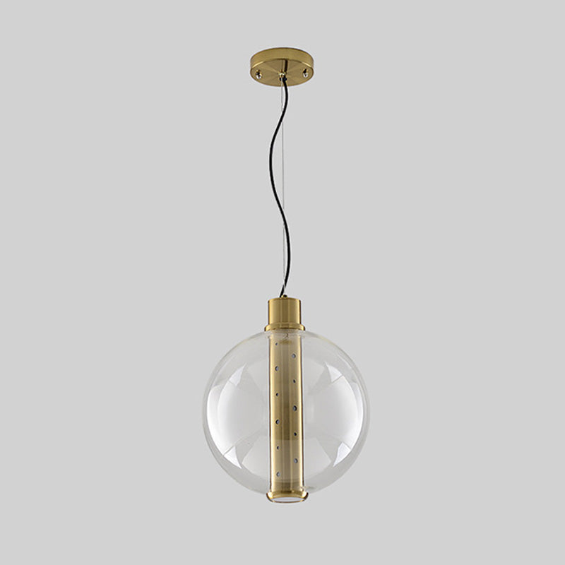Éclairage pendentif en verre transparent Globe Minimaliste 1 lampe suspendue à LED en or clair pour chambre à coucher