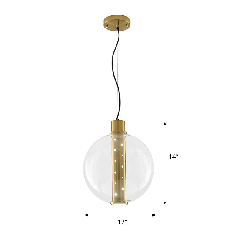 Éclairage pendentif en verre transparent Globe Minimaliste 1 lampe suspendue à LED en or clair pour chambre à coucher