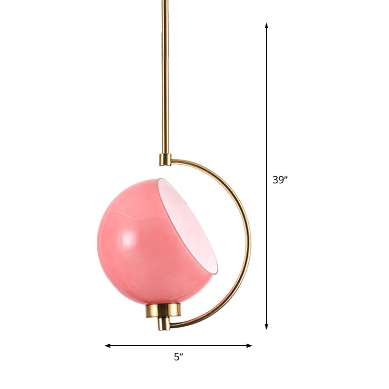 Metal Dome Pendant Light Fixture Modernism 1 Bulb Pink Down Lighting for Bedroom