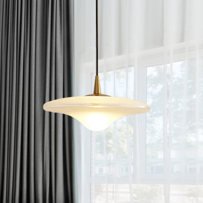Contemporary Flare Hanging Lamp White Glass 1 Bulb Restaurant Down Lighting Pendant