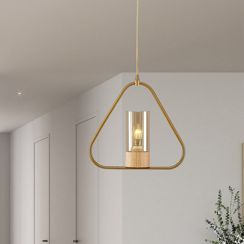 Triangle Drop Pendant Modernism Metal 1 Head Living Room Suspension Light in Gold