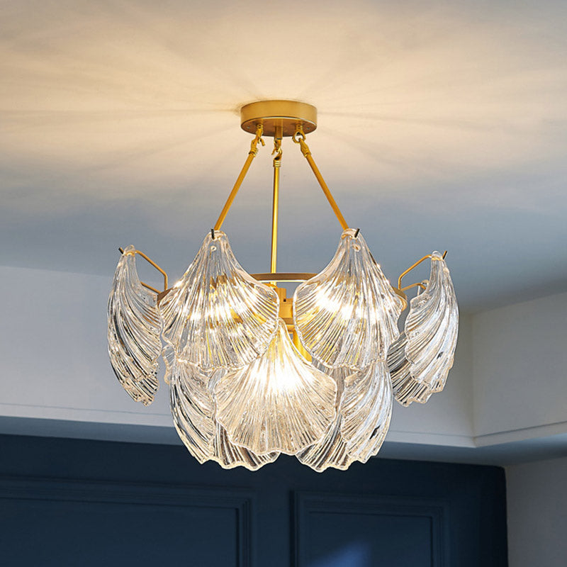 Traditional Style Glass Chandelier Lamp Gold Vintage Lighting Fixture for Living Room