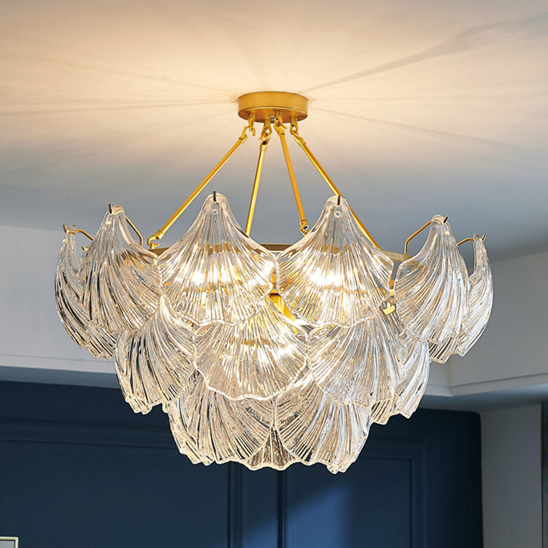 Traditional Style Glass Chandelier Lamp Gold Vintage Lighting Fixture for Living Room