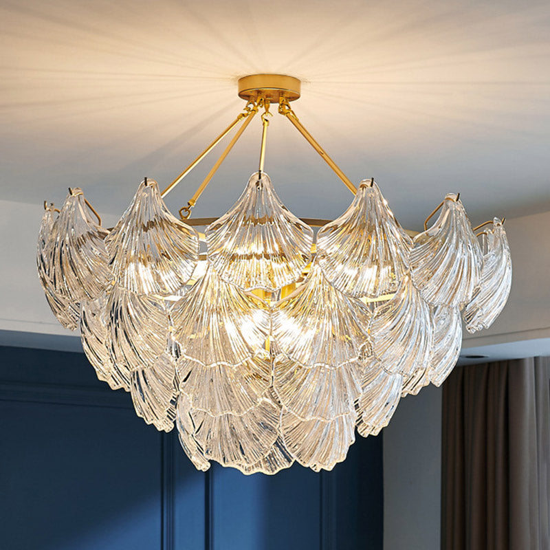 Traditional Style Glass Chandelier Lamp Gold Vintage Lighting Fixture for Living Room