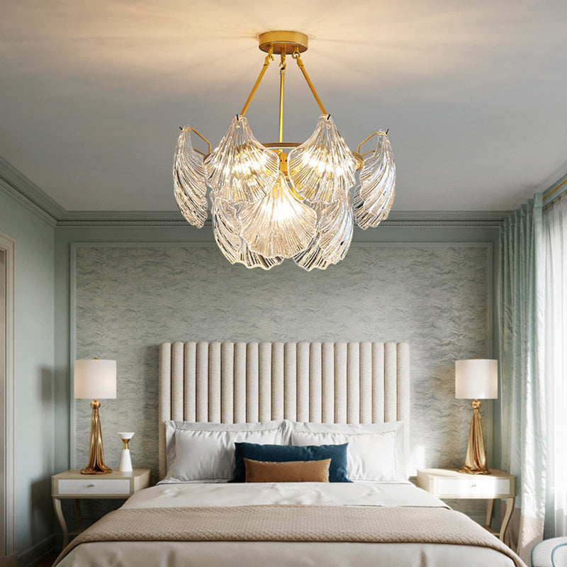 Traditional Style Glass Chandelier Lamp Gold Vintage Lighting Fixture for Living Room